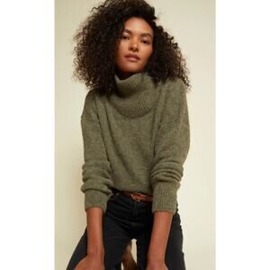 Nation LTD Merrill Baby Alpaca Wool Sweater •S• Funnel Neck Green FairyCore Peru